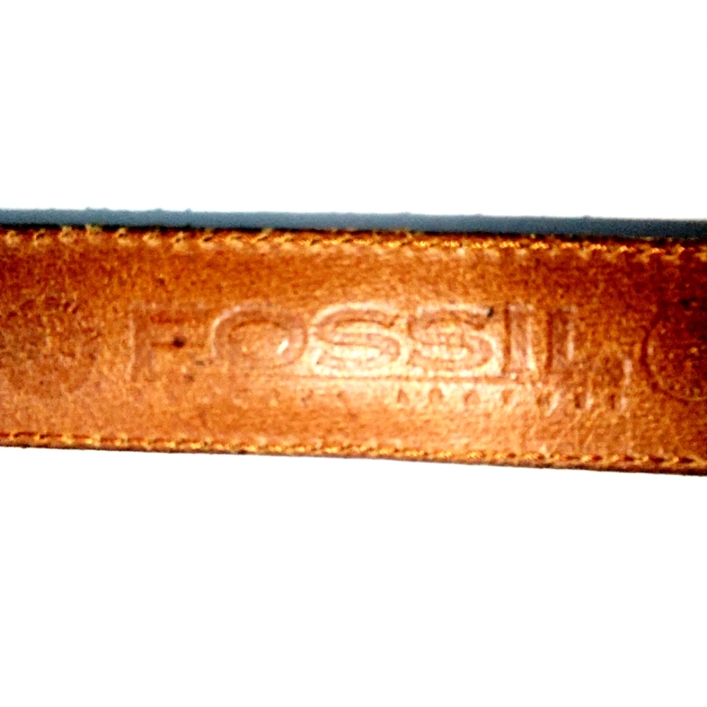 EUC Fossil Winens Nubuck & Leather Patchwork Belt with Brass Buckle/Keeper Sz L - Picture 4 of 4